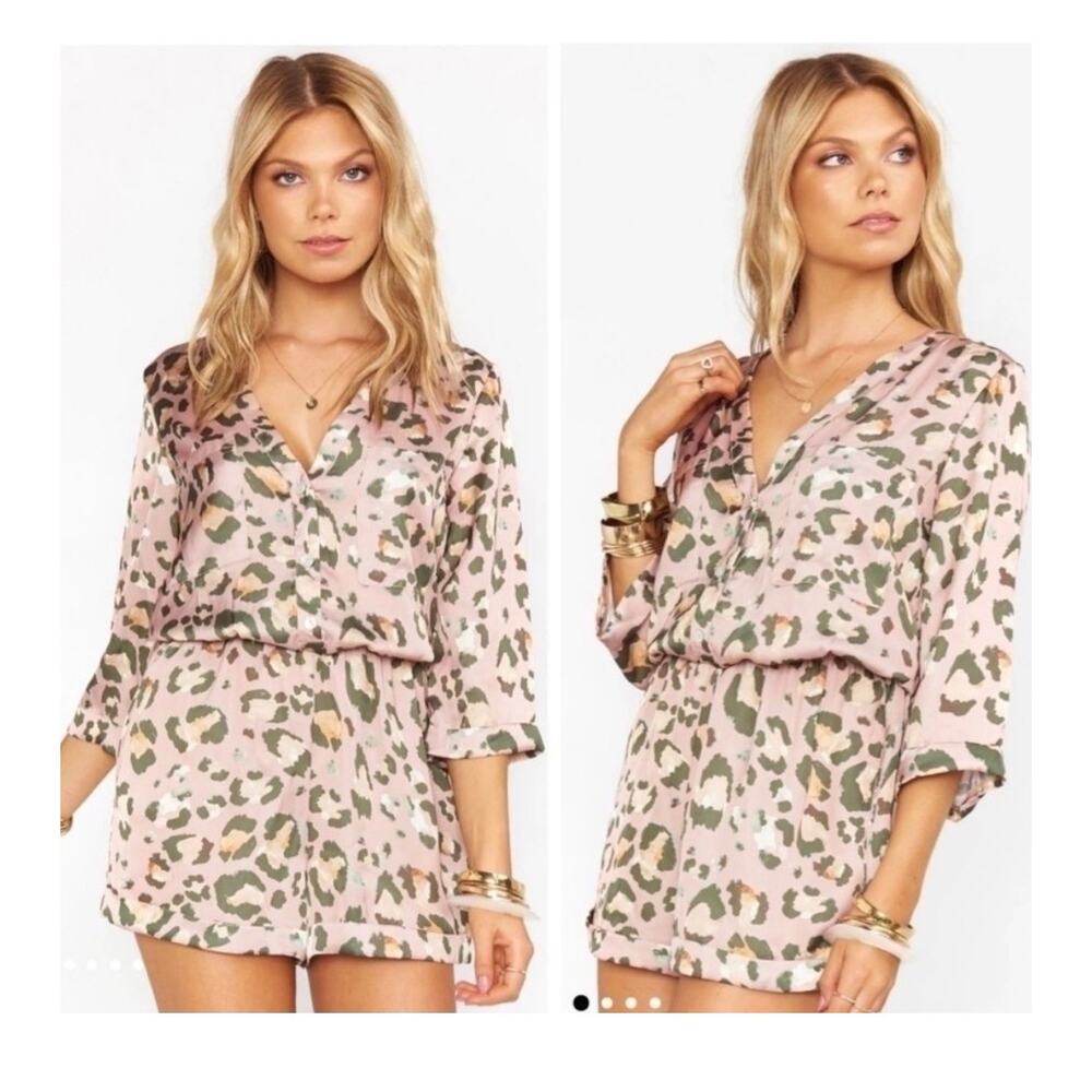 Show Me Your Mumu Walker Pink Leopard Shorts Romper Size Small Silky Fabric